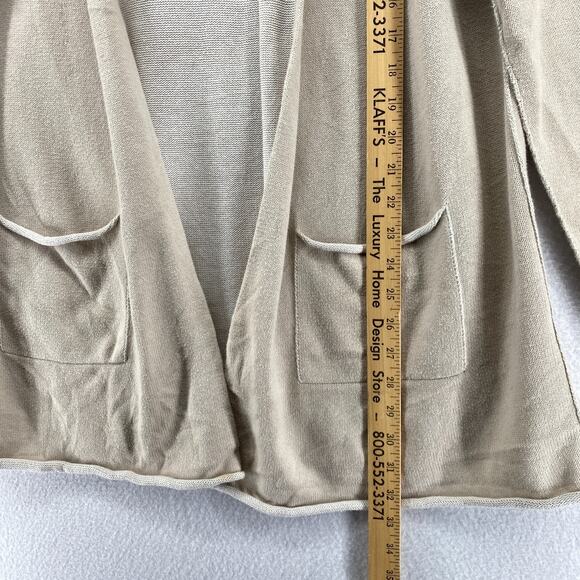 EILEEN FISHER Sweater L Organic Cotton Duster Cardigan Hoodie Open Front Beige - Picture 10 of 11